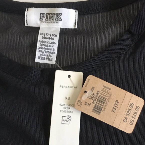 PINK Victoria’s Secret Pure‎ Black Mesh Cropped Short Sleeve Tee Top VS Small - Picture 3 of 6